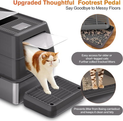 XXXL Stainless Steel Litter Box with Lid, Extra Large 28" Lx20 Dx18.1 H Litter Box for Big Cats, Enclosed Jumbo Metal Litter Boxes with Removable Cover & Footboard, Anti-Leakage,Odorless5