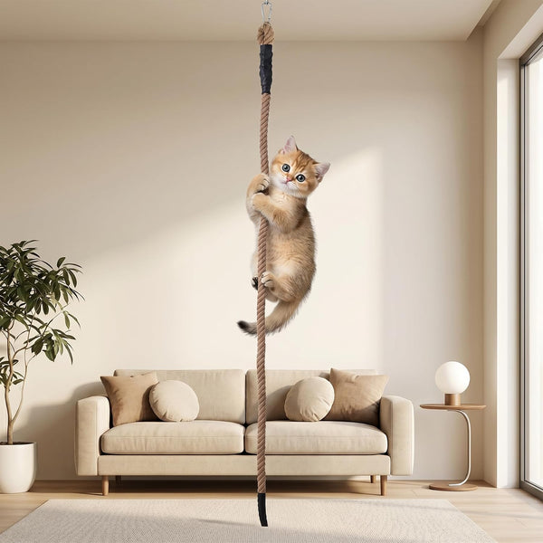 1.38" X 6.56Ft Cat Climbing Rope for Ceiling & Wall Mounted,Cat Climbing Sisal Rope Furniture Pole Scratching Post for Indoor and Outdoor Cats Scratching Playing1