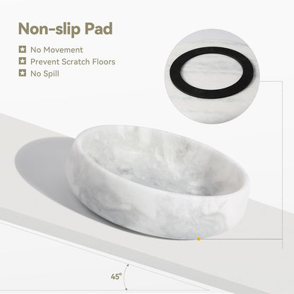 White Marble Dog Bowls, Non-Slip Dog Food Water Bowl Small, Heavy Duty Pet Bowl for Cats and Medium Dogs, Weighted African Natural Marble, Holds 4 Cups(5Lbs)6