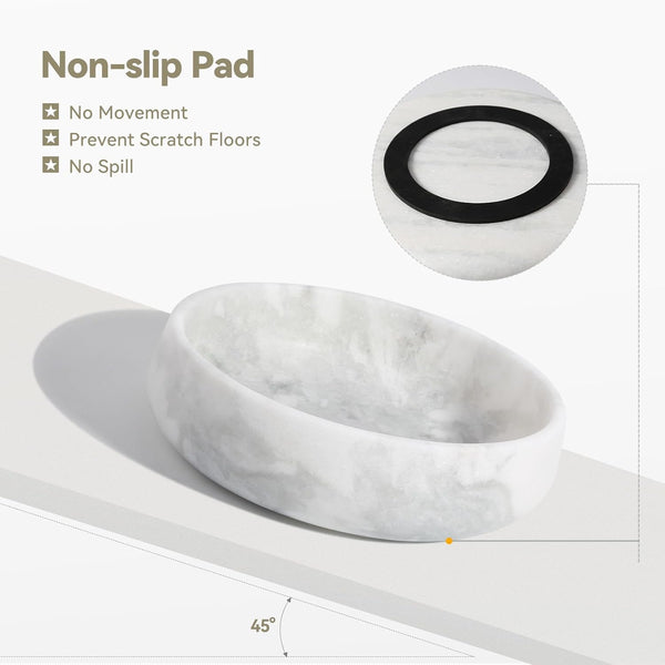 White Marble Dog Bowls, Non-Slip Dog Food Water Bowl Small, Heavy Duty Pet Bowl for Cats and Medium Dogs, Weighted African Natural Marble, Holds 4 Cups(5Lbs)6