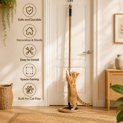 1.38" X 6.56Ft Cat Climbing Rope for Ceiling & Wall Mounted,Cat Climbing Sisal Rope Furniture Pole Scratching Post for Indoor and Outdoor Cats Scratching Playing5
