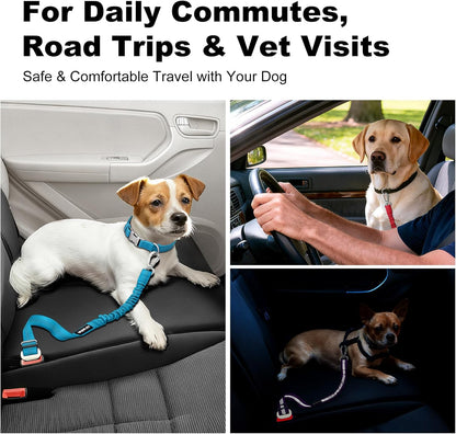 Dog Seat Belt for Car, Car Harness with Locking Aluminum Hook | Adjustable Reflective Nylon Seatbelt with Elastic Bungee, Travel Safety Restraint, for Small Medium Large Dogs, Light Blue8