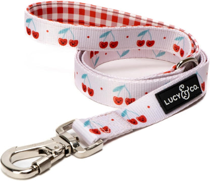 Lucy & Co. Cheery Cherries - Designer Dog Leash for Small to Large Dogs - Padded Handle for Comfort - Large, Red Gingham Cherries - 5 Foot1