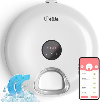 Ipettie Donut Frost Wifi 6 Meal Automatic Wet Food Feeder with Ice Packs | Stainless Steel Tray Version, App Control Programmable Timer for Senior and Weak Pets, Holds 6 X ½ Lb. of Food, White1