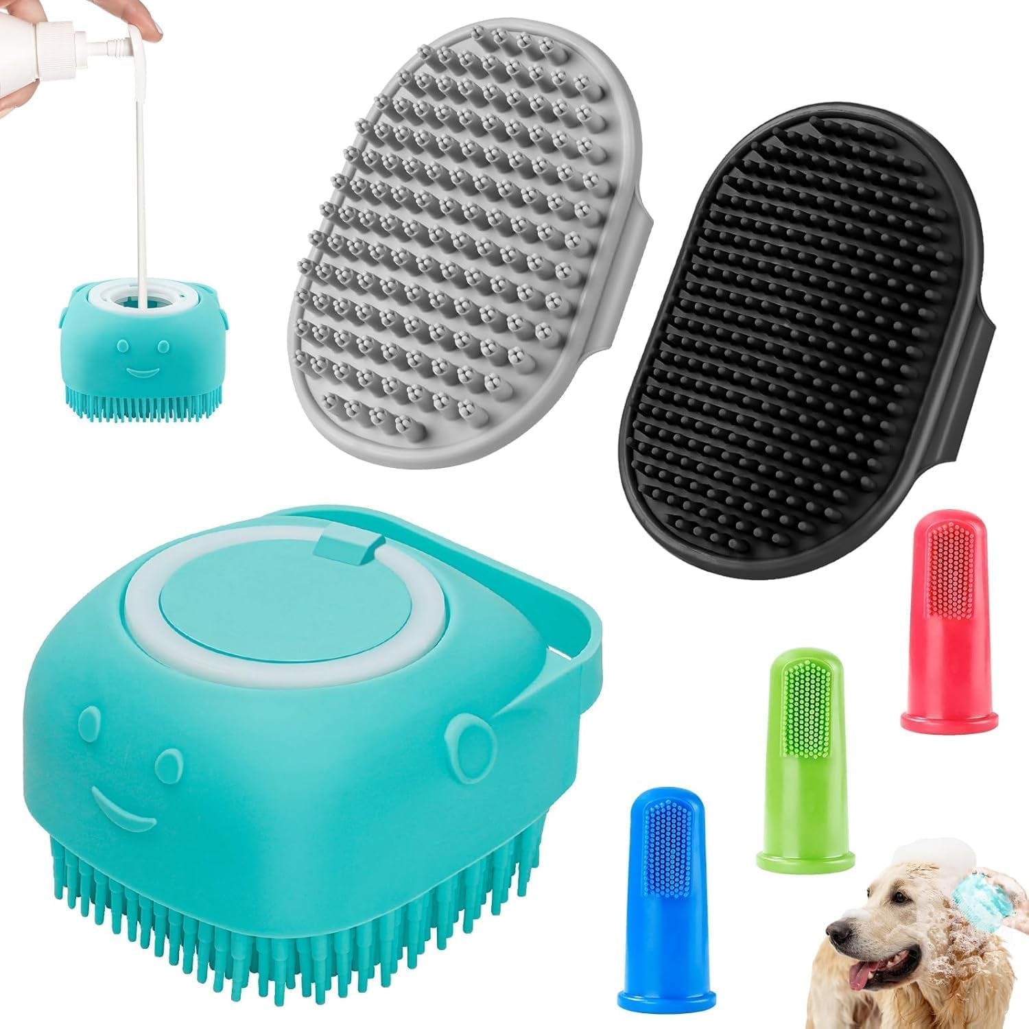 comotech-6pcs-dog-bath-brush-dog-toothbrush-adjustable-handle-shampoo-brush-scrubber-for-short-long-haired-dogs-cats-effectively-solve-odor-stain-removal-problems-blue-blue-blue