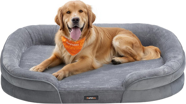 Feandrea Dog Bed, Medium Orthopaedic Dog Sofa Bed, 30 X 20 X 7 Inches, Egg Crate Foam, Waterproof Liner, Raised Edges, Removable and Machine Washable Cover, Non-Slip, Light Gray UPGW281G018