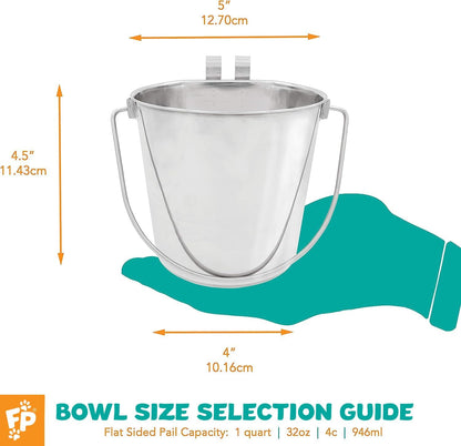 Fuzzy Puppy Flat Sided Pail with Dual Hooks, Snugly Fit on Dog, Cat and Critter Crates & Cages, Heavy Duty Stainless Steel | 1 Quart, 12-Pack (PN: FSP-1-12PK)3