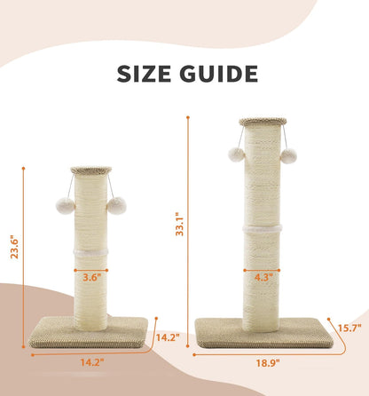 Made4Pets Tall Cat Scratching Post, 23.6" Natural Sisal Cat Scratcher with Hanging Balls, Heavy Duty and Thicker Scratching Post for Indoor Cats Adults, Sturdy Base Cat Scratch Post, Beige9