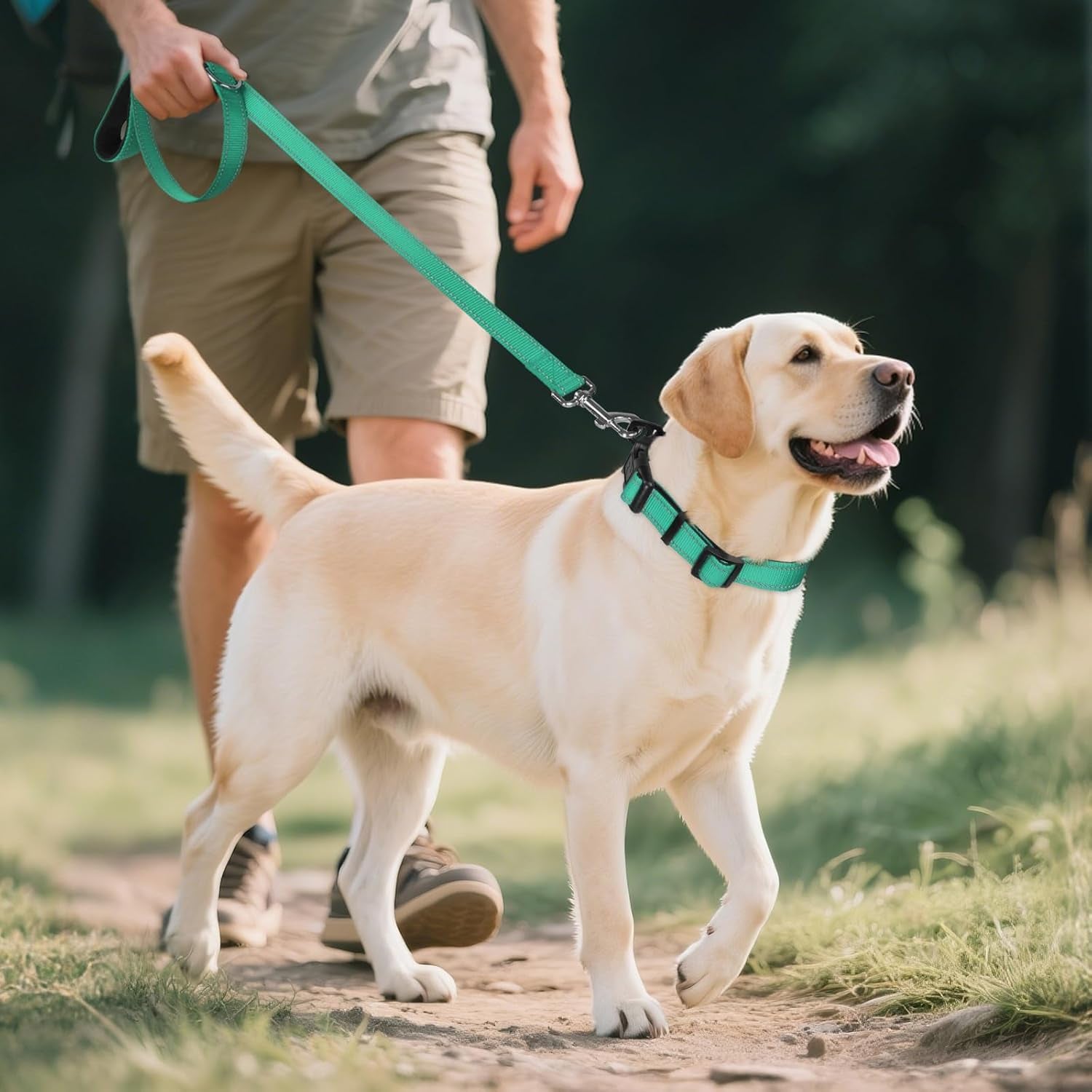 joytale-reflective-dog-collar-adjustable-neoprene-padded-teal-l-breathable-nylon-for-large-dogs-no-chafing-on-walks-and-outdoor-hikes-tear-resistant-webbing-metal-d-ring-night-safety