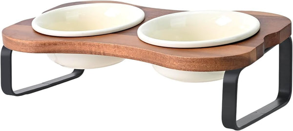 SPUNKYJUNKY Ceramic Elevated Tilted Dog Bowls Bone-Shaped Raised with 2 Height Iron Stand, 4.9'' Dog and Cat Food Water Bowls Set Non-Slip for Puppy Kitten Small Sized Breed - 7 Oz,Light Green12
