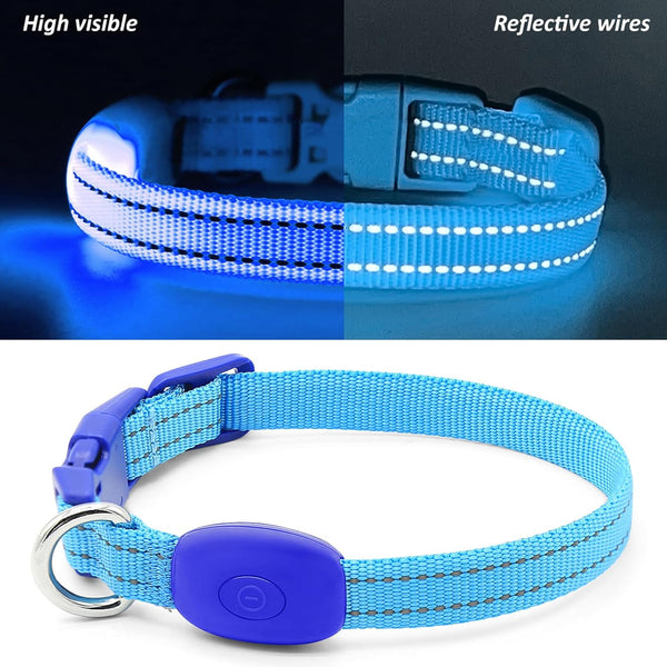 Light up Dog Collar for Small Dogs& Cats, Reflective LED Dog Collar Rechargeable Glowing Puppy Collar Safety Dog Lights for Night Walking (Royal Blue)2