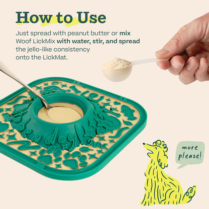 Woof Lickmat, Slow Feeder Mat for Dogs, Green | Built-In Mixing Bowl, Bpa-Free Silicone, Non-Slip Suction Cups, Dishwasher Safe, Easy to Clean5