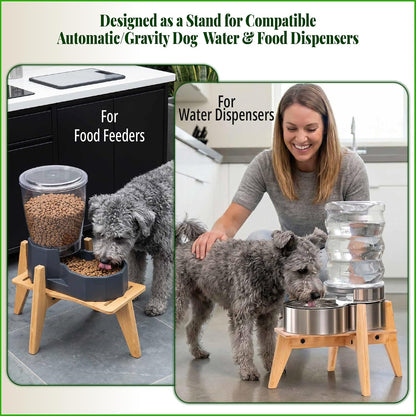 Dog Water and Food Dispenser Stand for Medium Dogs - Adjustable, Bamboo | Use to Elevate, Raise, Hold Gravity or Automatic Food Feeders and Water Bowl Dispensers - Medium6