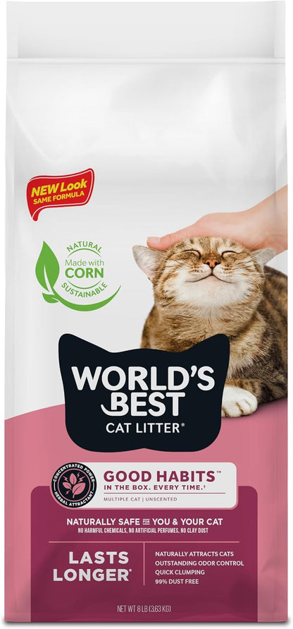 World'S Best Cat Litter, Good Habits Cat Attract Litter, Unscented, 15 Lb | Attracts Cats and Kittens with Plant-Based Attractant; Natural Corn Litter, Quick Clumping, Flushable, 99% Dust Free Formula7