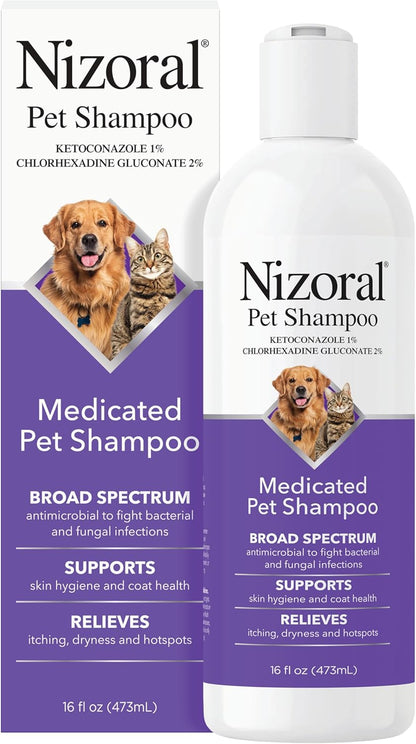 Nizoral Ketoconazole Pet Shampoo for Dogs and Cats, 16 Oz, 1% Ketoconazole, 2% Chlorhexidine Gluconate, Antifungal, Antimicrobial Support, Skin Health, Odor Control, Dog Itching Skin Relief Shampoo1