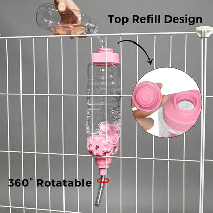 Vannon Dog Crate Water Bottle, 34Oz Top-Fill Pet Water Dispenser, Pink | Kennel Water Bottle Helps Keep Pets Hydrated Longer with Fewer Refills and Easy Daily Care.9
