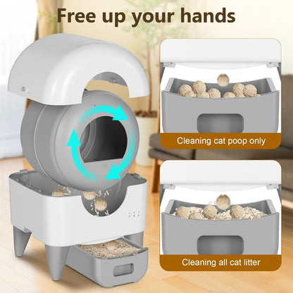 Fumoi Automatic Cat Litter Box Self Cleaning Litter Box Large Capacity for Multiple Cats, App Control with Safety Sensors, Removable Washable Liner,2 Rolls Garbage Bags,Grey7