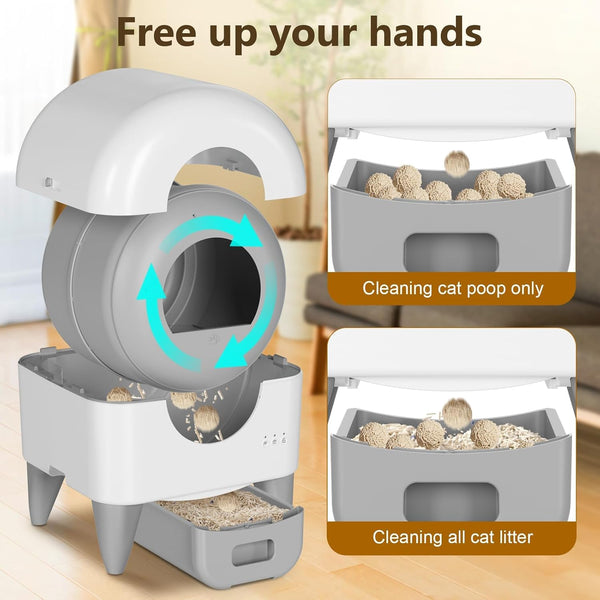 Fumoi Automatic Cat Litter Box Self Cleaning Litter Box Large Capacity for Multiple Cats, App Control with Safety Sensors, Removable Washable Liner,2 Rolls Garbage Bags,Grey7
