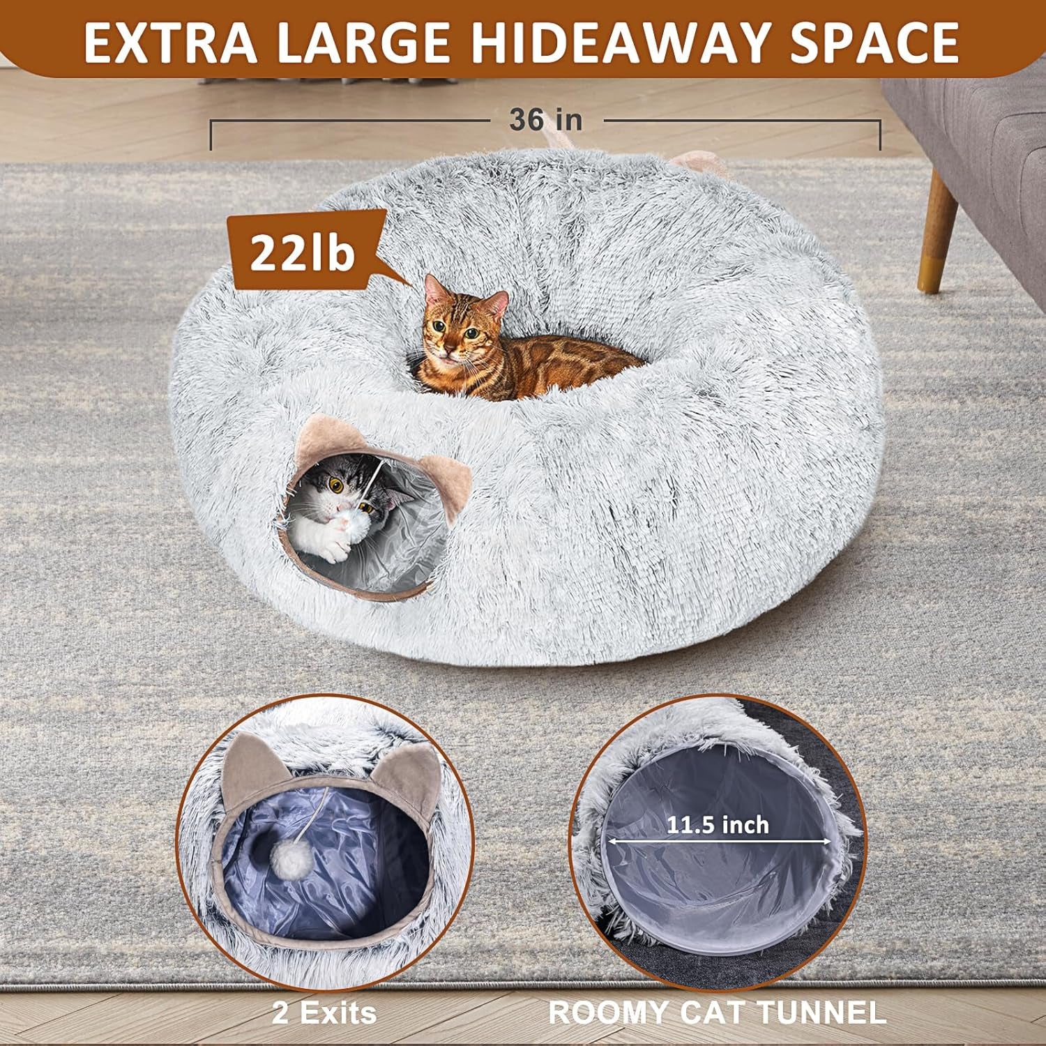 cat-tunnel-with-cat-bed-for-indoor-cats-under-christmas-tree-soft-plush-peekaboo-cat-cave-donut-tunnel-multifunctional-playground-toys-hideplace-for-kittens-rabbit-ferret-grey