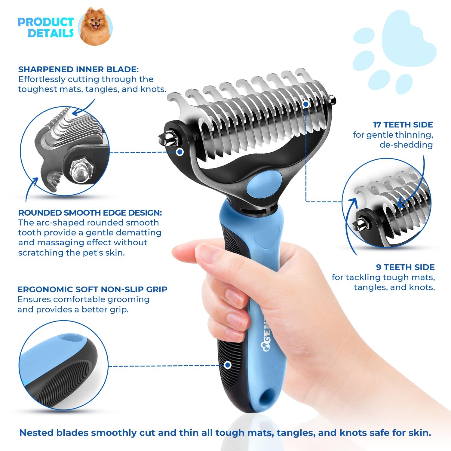 undercoat-rake-for-dogs-cats-dematting-comb-with-extra-wide-double-sided-stainless-steel-teeth-for-detangling-deshedding-brushing-thinning-removing-shed-fur-knots-mats-and-tangles-in-pets