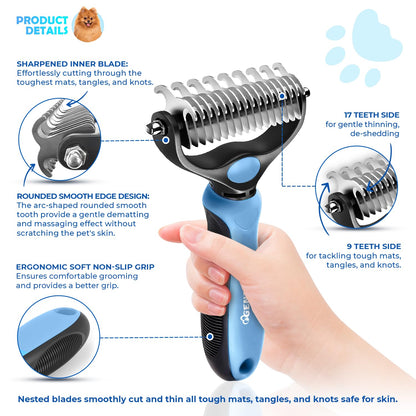 Undercoat Rake for Dogs & Cats, Dematting Comb with Extra Wide Double-Sided Stainless Steel Teeth for Detangling, Deshedding, Brushing, Thinning & Removing Shed Fur, Knots, Mats, and Tangles in Pets2