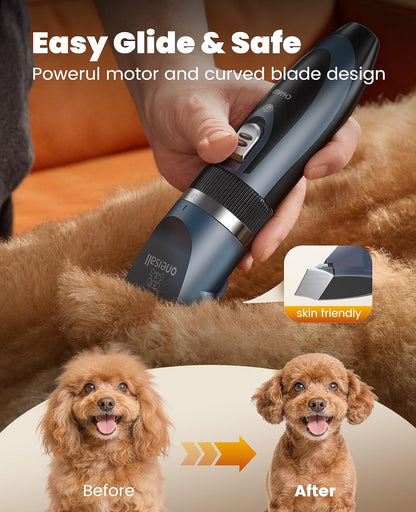 Oneisall Dog Clippers and Paw Trimmer Grooming Kit | Low Noise, Powerful Motor, 3-In-1 Dog Trimmers+Nail Grinder, Long-Lasting Battery&Cordless, for Small Medium Large Dogs3