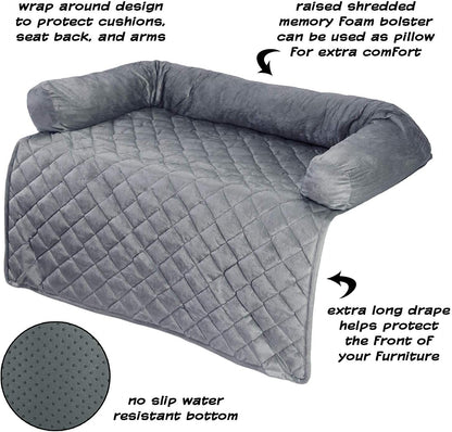 Couch Cover for Dogs - 35X35 Pet Furniture Protector with Memory Foam Neck Bolster, Quilted Fabric, and Water-Resistant Base Layer by PETMAKER (Gray)4