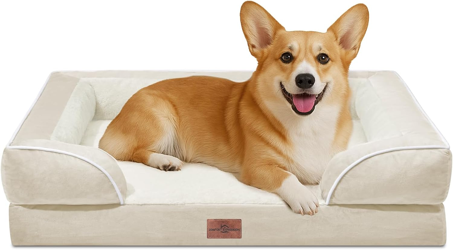 comfort-expression-orthopedic-dog-bed-for-extra-large-dogs-with-bolster-waterproof-dog-couch-bed-with-washable-cover-non-slip-bottom-supportive-egg-crate-foam-xl-pet-bed-42x30-inch