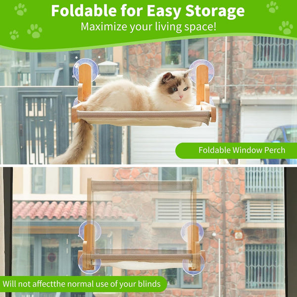 Cat Window Perch with Wooden Frame – Aloxina Foldable Cat Hammock Bed for Indoor Cats, Breathable Sandwich Mesh Cover, Strong Suction Cups, No Drilling, Supports Large Cats5