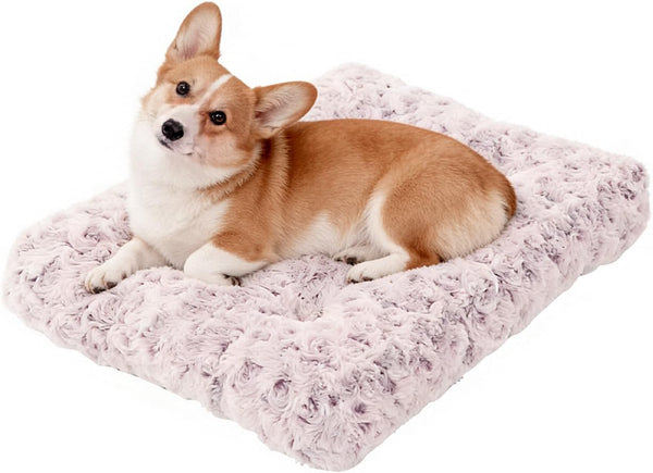 Orthopedic Dog Bed for Dogs, Calming Plush Dog Mat with Thick Cushion Support, Washable Fluffy Pet Bed with Non-Slip Bottom, Soft Indoor Dog Crate Bed (Gray, 41.0" L X 27.0" W X 4.0" Th)15