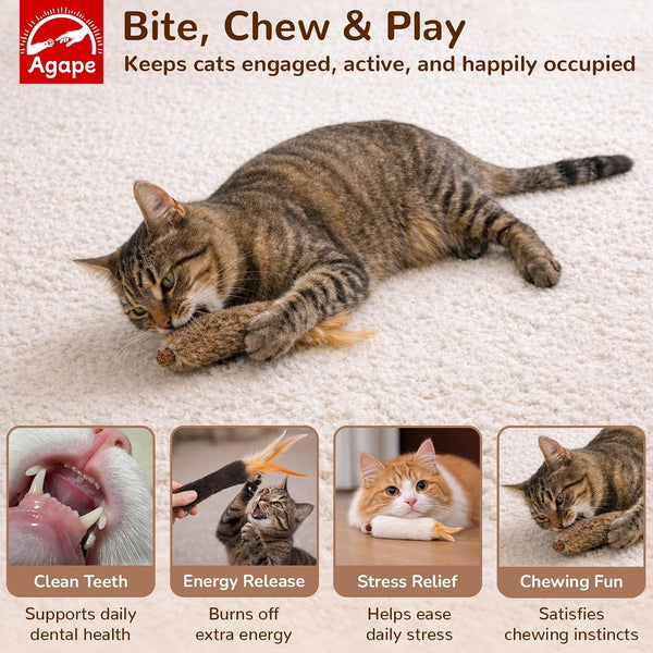 Agape Long Rabbit Fur Cat Toys, 3-Pack with Catnip & Silvervine | 3-Pack Soft Furry Cat Toys for Indoor Cats and Kittens, Great for Biting, Chasing, Bunny Kicking and Self Play3