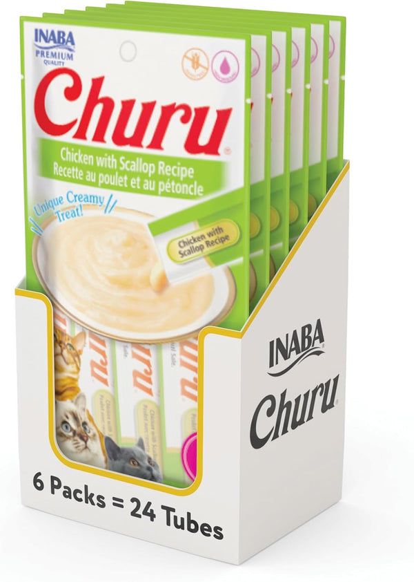 INABA Churu Cat Treats, Lickable, Squeezable Creamy Purée Cat Treat with Green Tea Extract & Taurine, 0.5 Ounces Each Tube, 24 Tubes (4 per Pack), Chicken Recipe13