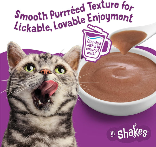 Purina Friskies Pureed Cat Food Topper, Lil’ Shakes with Tantalizing Tuna Lickable Cat Treats - (Pack of 16) 1.55 Oz. Pouches4