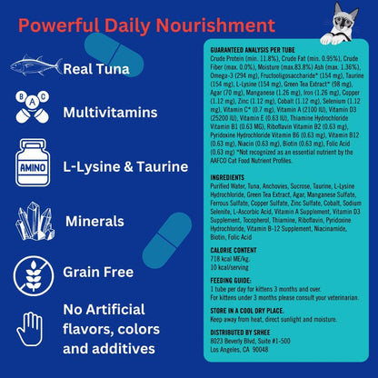 Kitty up Lickable Cat Treats - Real Tuna Puree Squeeze Tube Multivitamins | with Lysine & Taurine, Grain-Free, Wet, for Indoor Cats4