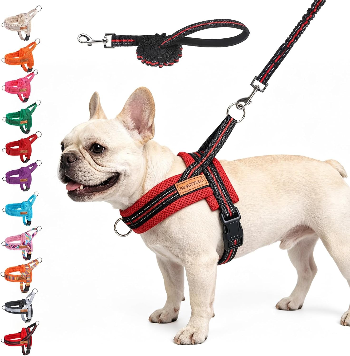 beautyzoo-dog-harness-no-pull-quick-fit-dog-harness-and-leash-set-escape-proof-vest-harness-with-soft-handle-reflective-breathable-mesh-padding-harness-for-medium-size-dog-training-walking-beige-m