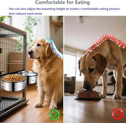 Yummy Sam Hanging Pet Dog Food Water Bowl for Cage, Stainless Steel Non-Spill Kennel Bowls with Clamp Holder Crate Feeder Dish for Medium Large Dogs Pets (Silver, L (44 OZ+44 OZ))4