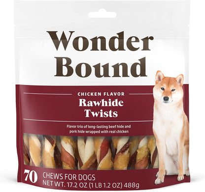 Amazon Brand - Wonder Bound Chicken Flavor Dog Rawhide Twist Sticks, 70 Count, 1.08 Pound (Pack of 1)1
