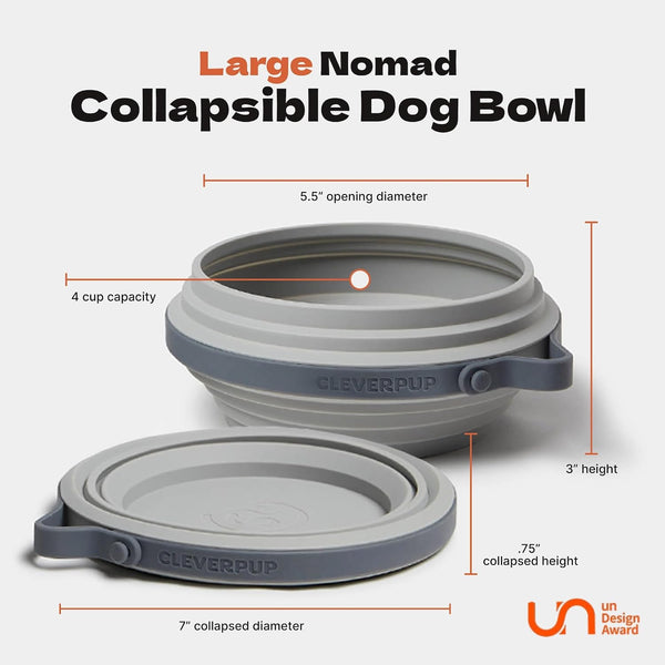 Cleverpup Nomad Large Collapsible Travel Dog Bowl - 4 Cup Bpa-Free Silicone for Medium & Large Dogs, Portable, Food & Water, Dishwasher Safe - Sand2
