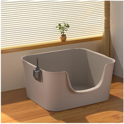 Pet Supplies, Large Anti,Splash Litter Box with High Sides, Easy Clean Cat Pan Includes Scoop(Gray)1