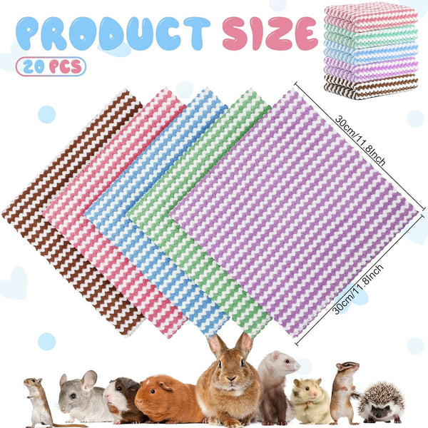 Moukeren 20Pcs Guinea Pig Fleece Bedding Blankets Bulk Washable Small Animal Fleece Cage Liners Pet Wash Cloth Sleeping Mat Cover for Hamster Chinchilla Rabbit Hedgehog(Multicolor, 12 X 12 Inch)2