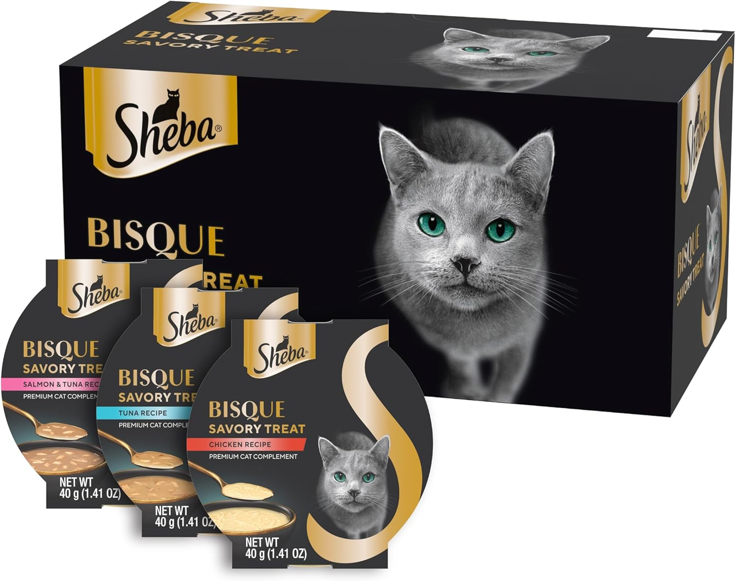 sheba-bisque-cat-treats-food-toppers-variety-pack-1-4-oz-24-count-grain-free-chicken-tuna-salmon-recipes-low-calorie-protein-rich-hydration-support-no-artificial-flavors-1-4-oz-bowls