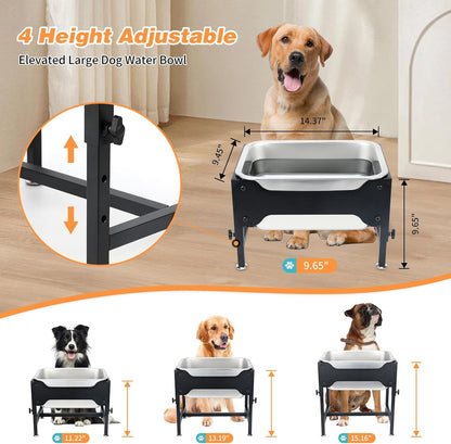 3 Gallon Elevated Dog Water Bowl, Raised Stand for Large Dogs | 4 Adjustable Heights, 9.65-15.16 in Stand, 3 Gallon Bowl, 14 X 10.6 X 5.9 in Size, Indoor Outdoor Use, Easy to Clean2
