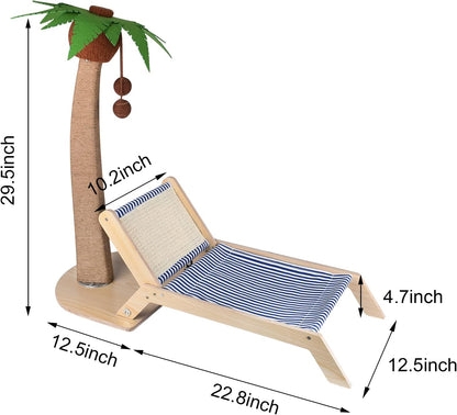 Cat Scratching Post with Beach Chair 2-In-1, 29.5" Tall Palm Tree | Cat Scratching Post with Lounge and Interactive Hanging Ball, Outdoor Cat Furniture for Kitten Adults Cat Play and Rest3