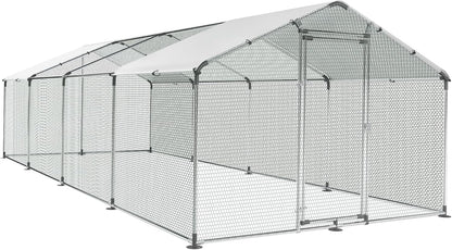 Large Metal Chicken Coop round Top Upgrade Tri-Supporting Wire Mesh Chicken Run,Chicken Pen with Water-Resident and Anti-Uv Cover,Duck Rabbit House Outdoor (6.6'L X 9'W X 6.5'H)12