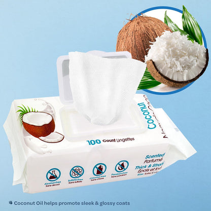 Best Pet Supplies Cleaning Dog Wipes - Moisturizing Coconut 100 Count | Coconut Scented, Large 8X9" Pet Wipes, Vitamin E, Puppy & Cat Safe, Gentle Grooming, Resealable Pouch Prevents Drying2