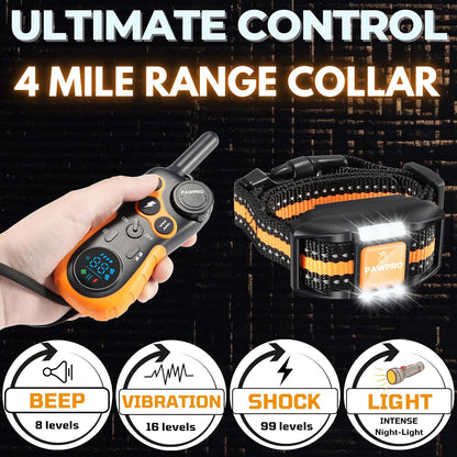 Dog Shock Collar with Remote, Unmatched 4-Mile Range, Night-Light Mode, Training Guide Included, 124 Training Levels & 4 Modes, Beep Vibration Shock, Waterproof Rechargeable, Fits All Dogs (1 Collar)2