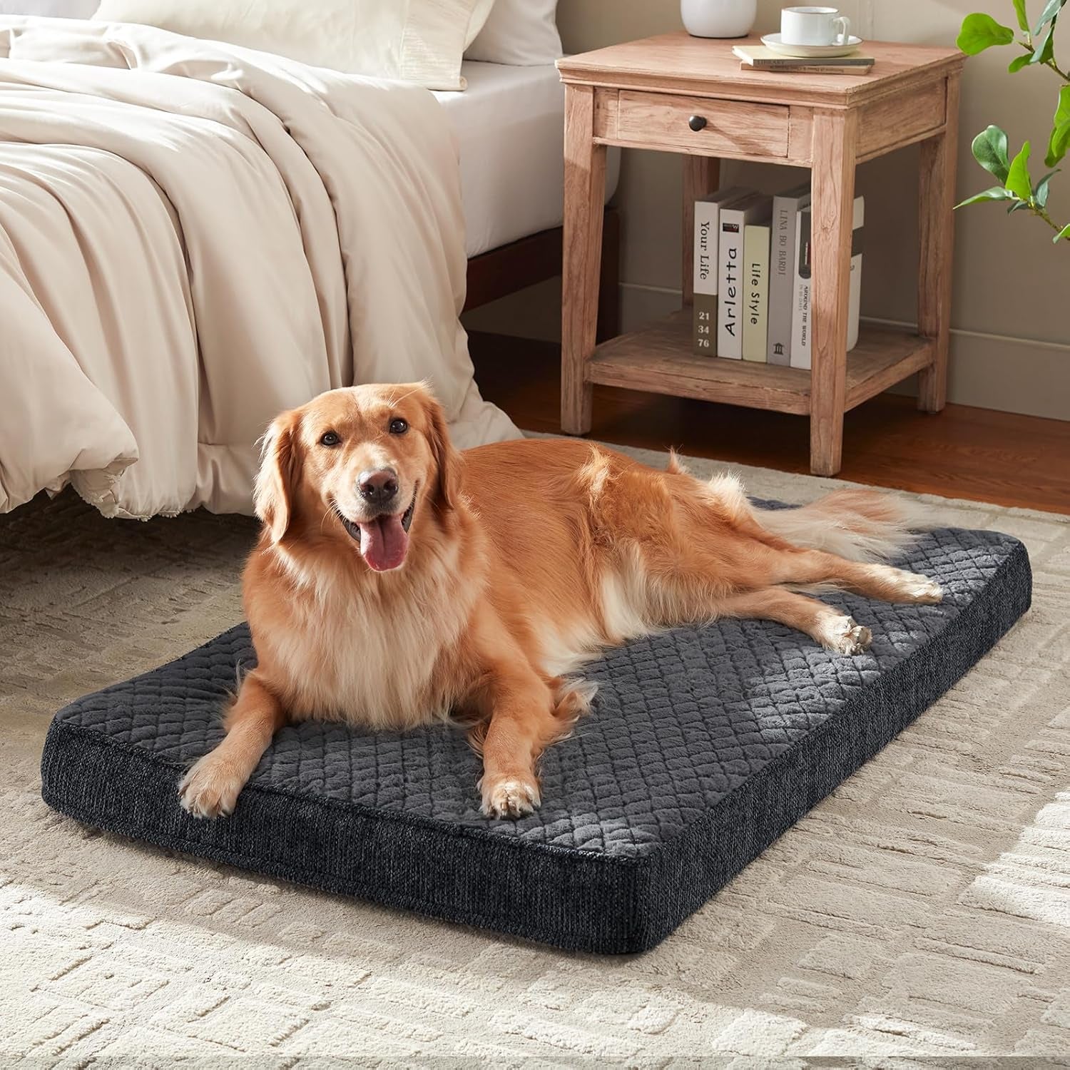 joejoy-orthopedic-xl-dog-bed-for-large-dogs-waterproof-dog-bed-for-crate-with-washable-removable-cover-extra-thick-egg-crate-memory-foam-pet-beds-grey-41x27