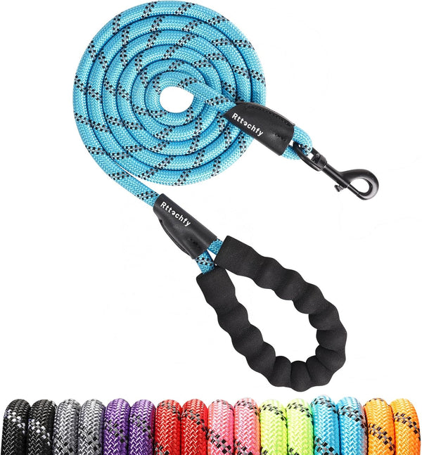 Rttochfy Rope Dog Leash 2/4/5/6/8/10 FT with Comfortable Padded Handle and Highly Reflective Threads for Small Medium and Large Dogs Heavy Duty (1/2"-5 FT, Blue)1