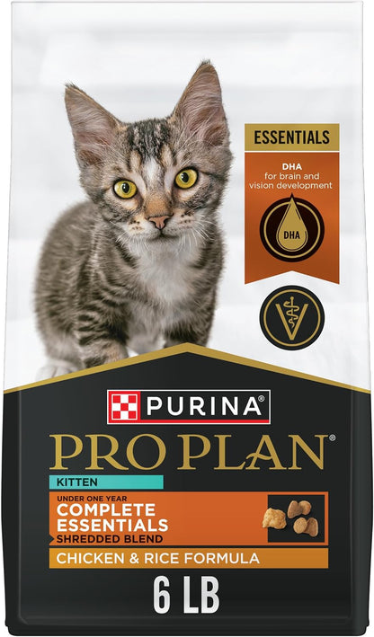 Purina Pro Plan Kitten Dry Food Complete Essentials Shredded Blend Chicken and Rice Formula 6 Pound (Pack of 1)1