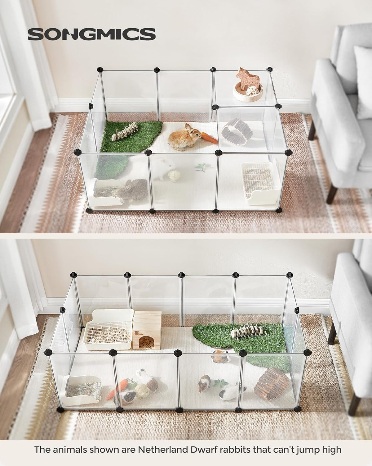 songmics-20-panels-pet-playpen-with-floor-small-animal-playpen-pet-fence-indoor-diy-plastic-enclosure-for-guinea-pigs-bunny-hamsters-hedgehogs-49-2-x-24-8-x-16-5-inches-white-ulpc001w01